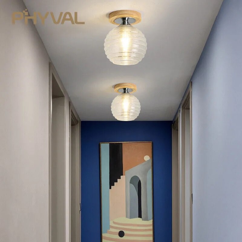 plafonnier phyval nordique verre bois luxe décor - vue 5 sur 16