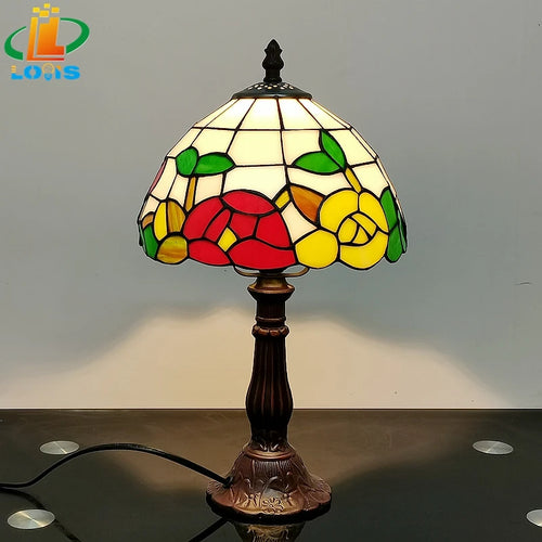 lampe de bureau vintage tournesols en verre tiffany pour cadeaux - vue 3 sur 13