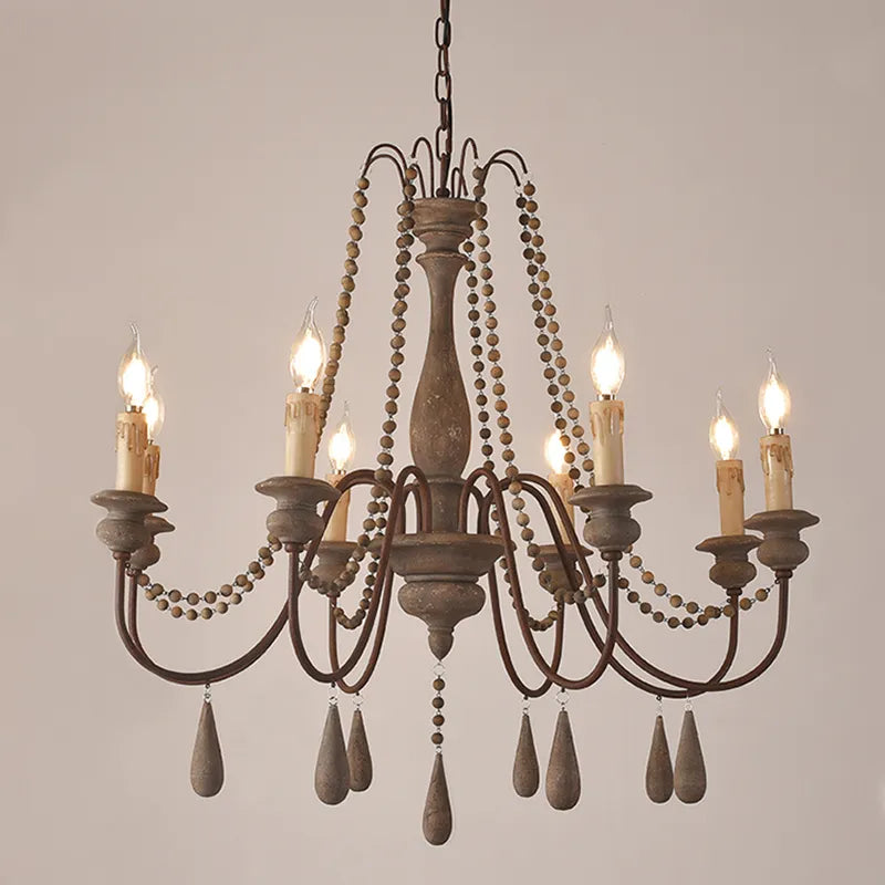 Lustre nordique en bois rétro blanc vintage gris suspendu pour cuisine/chambre à coucher salon 3/6/8/12 lumières salon