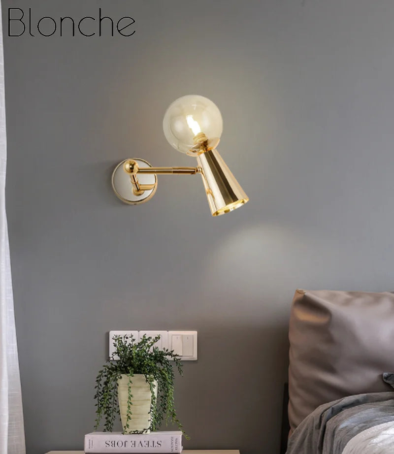 applique murale en fer forgé tête de verre rotative lampes LED décoratives - vue 4 sur 12