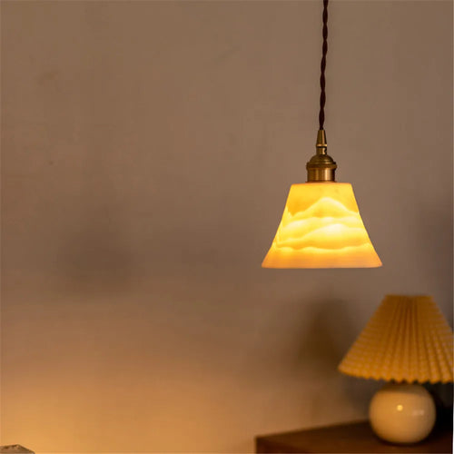 suspension rétro en laiton et céramique style loft pour décoration intérieure - vue 4 sur 6