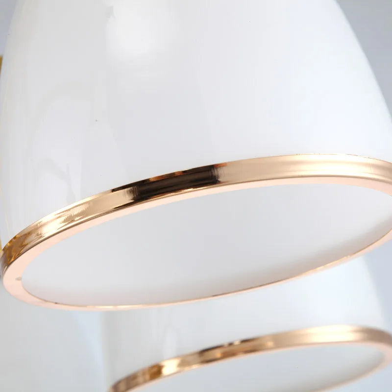 lustre moderne en cuivre avec abat-jour en verre blanc - vue 6 sur 6