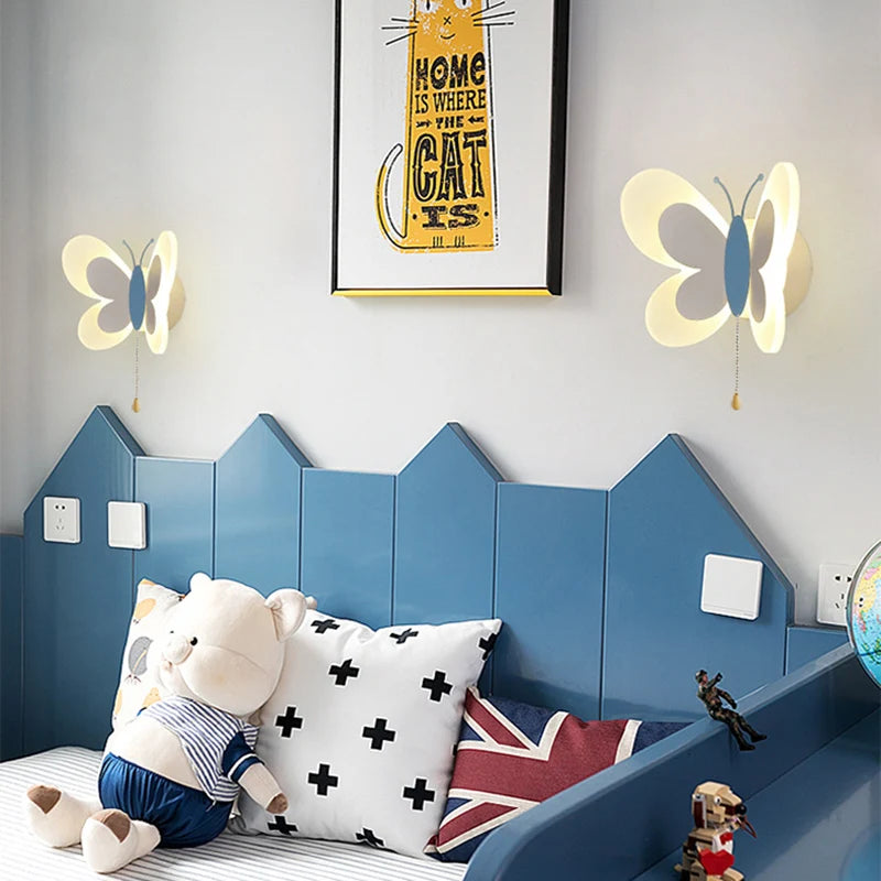 applique murale créative papillon dessin animé lumière led enfants