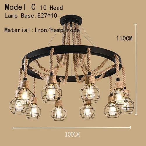 Lustre de café américain Loft en fer forgé rétro Style industriel Restaurant et Bar Hot Pot Restaurant lustre - vue 14 sur 16