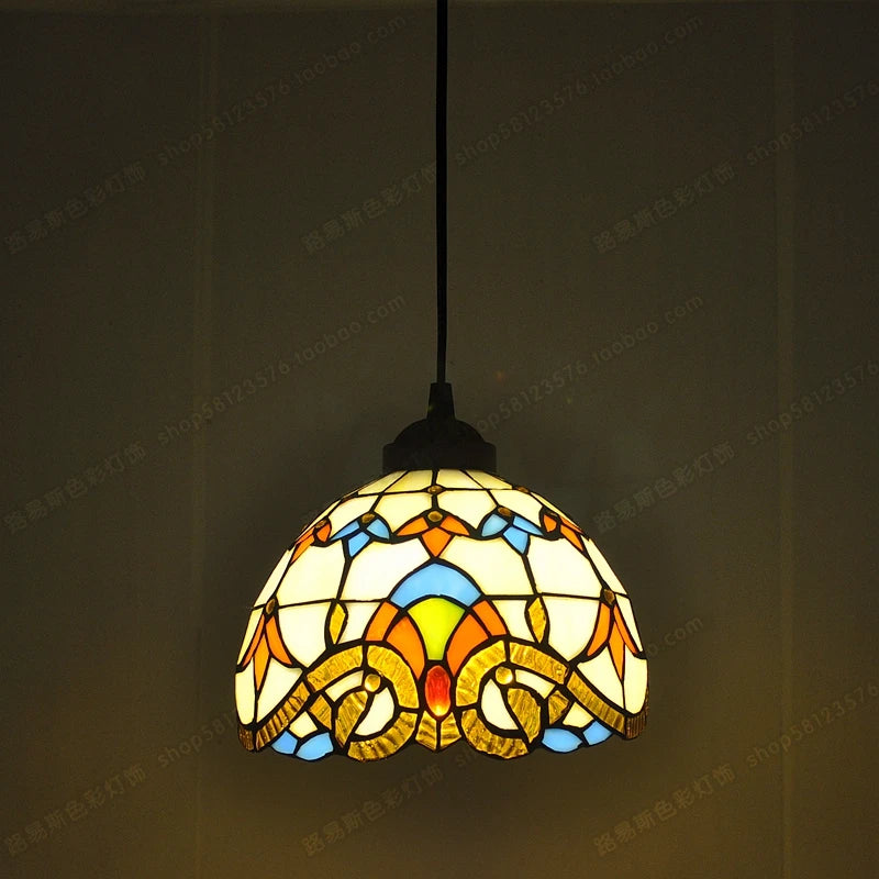 lustre en vitrail style tiffany pour éclairage décoratif antique - vue 3 sur 19