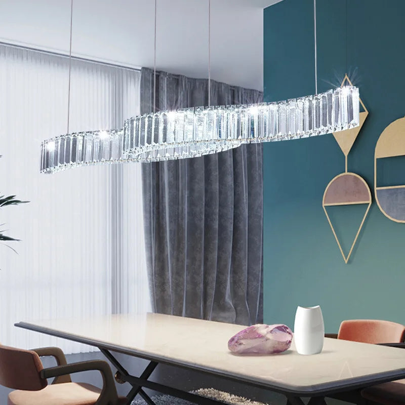 lustre led en bande de cristal design moderne simple et créatif - vue 3 sur 8