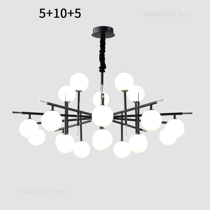 lustre nordique en fer avec boule de verre led pour restaurant - vue 20 sur 20