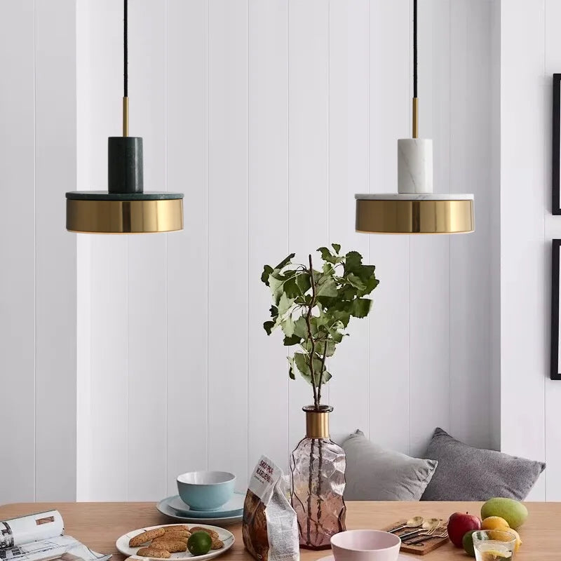 suspension LED en marbre naturel style scandinave rétro nordique - vue 3 sur 9
