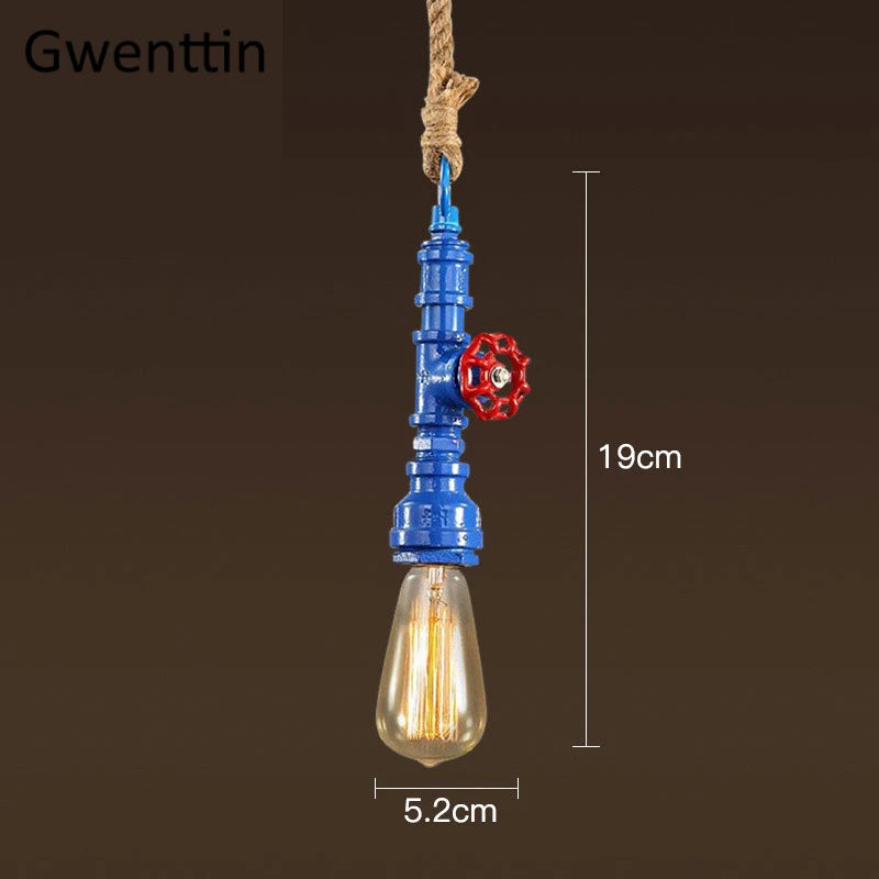 suspension vintage style steampunk en tuyau industriel et corde de chanvre
