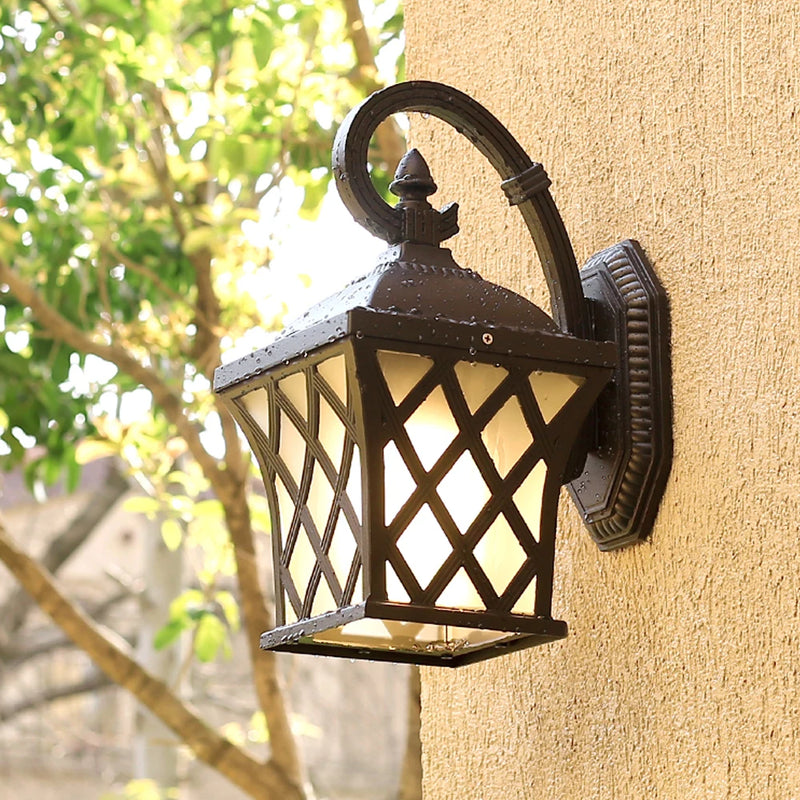 SANDIY luminaires muraux extérieurs lampe de porche Vintage applique rétro noir + verre pour Villa balcon allée jardin éclairage extérieur