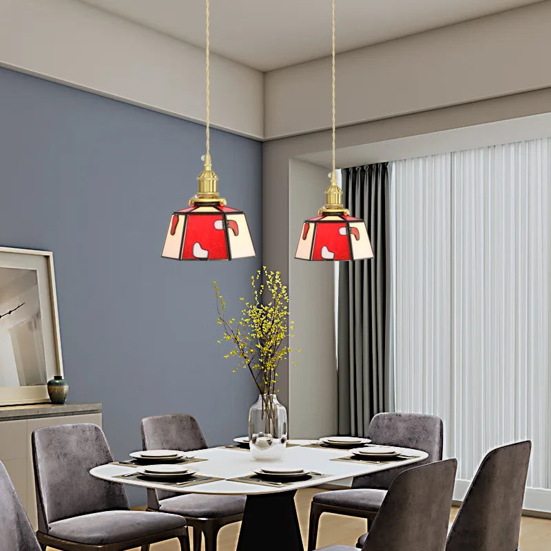 suspension rétro en verre teinté style japonais pour décoration intérieure - vue 3 sur 9