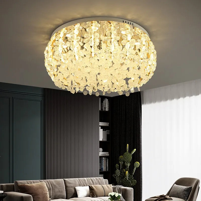 plafonnier rond doré de luxe en cristal design nordique moderne - vue 3 sur 8