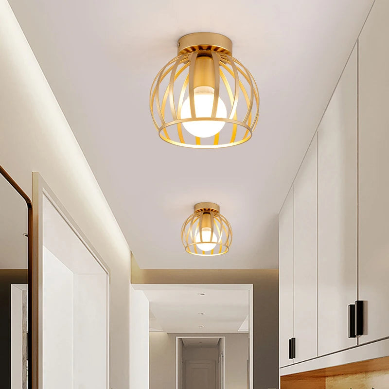 plafonnier rétro doré led en métal pour balcon couloir - vue 2 sur 10