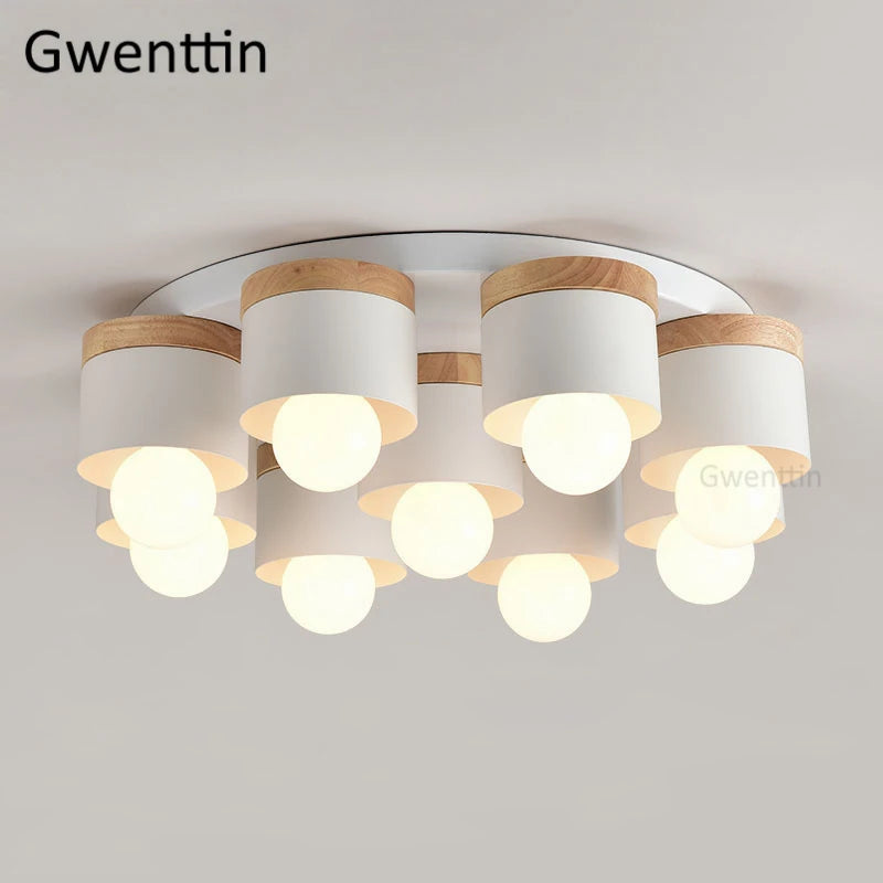 plafonnier moderne en bois et fer pour décoration intérieure - vue 3 sur 9