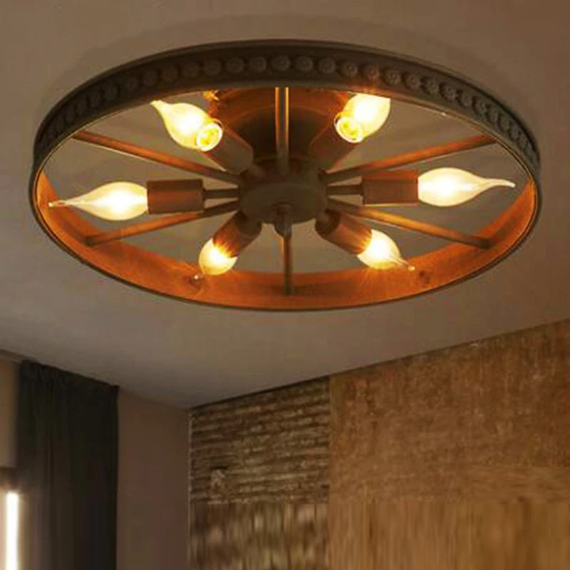 plafonnier rond en fer style industriel rétro américain décoratif - vue 5 sur 8