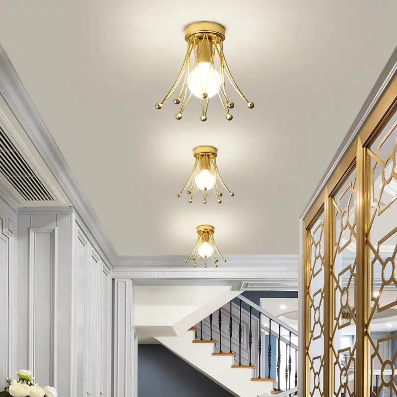 Lampes de couloir Plafonnier doré de luxe E27 Couronne Plafonnier à montage en surface pour balcon couloir allée passage îlot de cuisine
