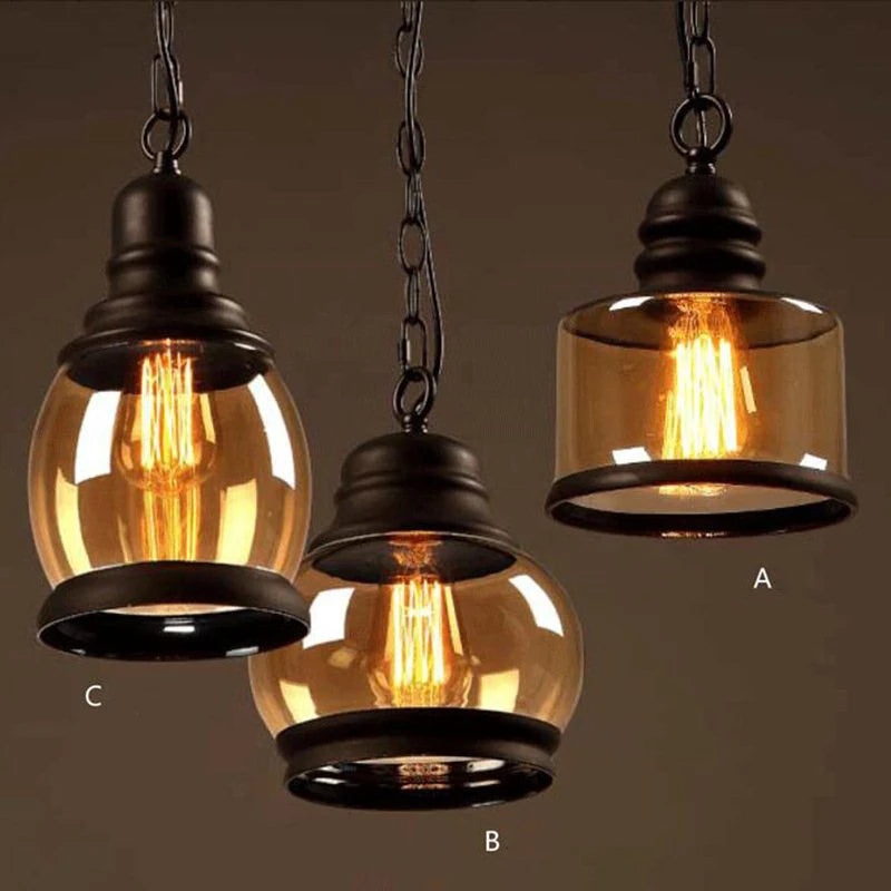 suspension vintage en verre pour style industriel bar restaurant café - vue 4 sur 9