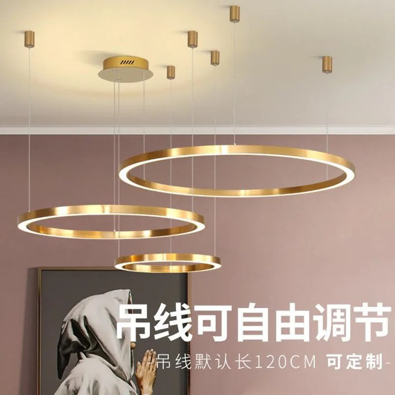 lustre led moderne brossé avec anneau lumineux - vue 3 sur 12