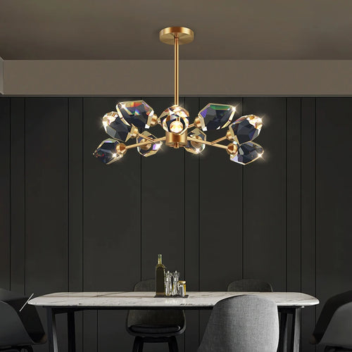 lustre en cristal et cuivre style art déco design moderne - vue 6 sur 22