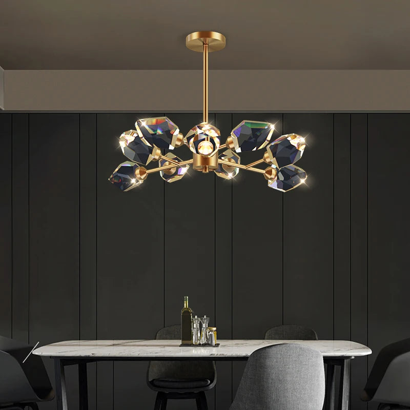 lustre en cristal et cuivre style art déco design moderne - vue 5 sur 22