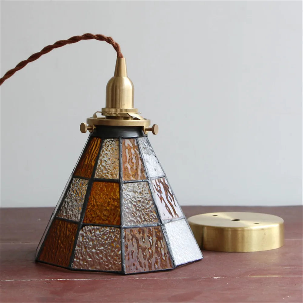 suspension luminaire vintage en laiton et verre pour cuisine - vue 4 sur 6