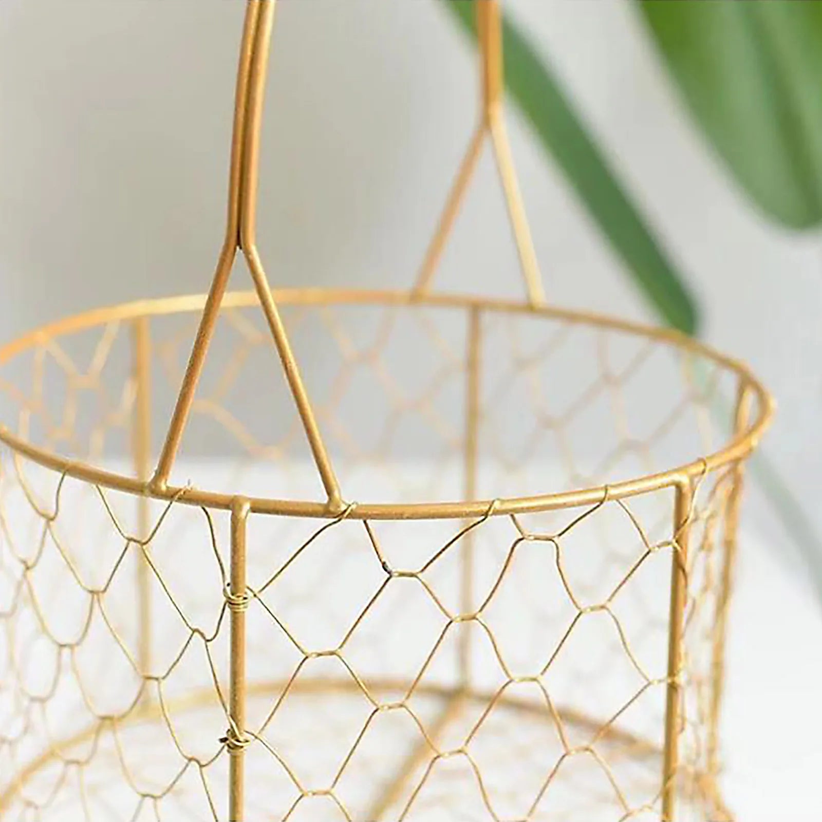 panier de fleurs art métal doré fait main décoration avec poignées - vue 5 sur 8