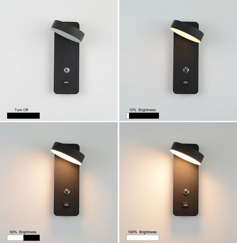 LITU applique murale d'intérieur moderne en aluminium tactile gradation interface USB LED éclairage pour salon chevet couloir applique murale décor