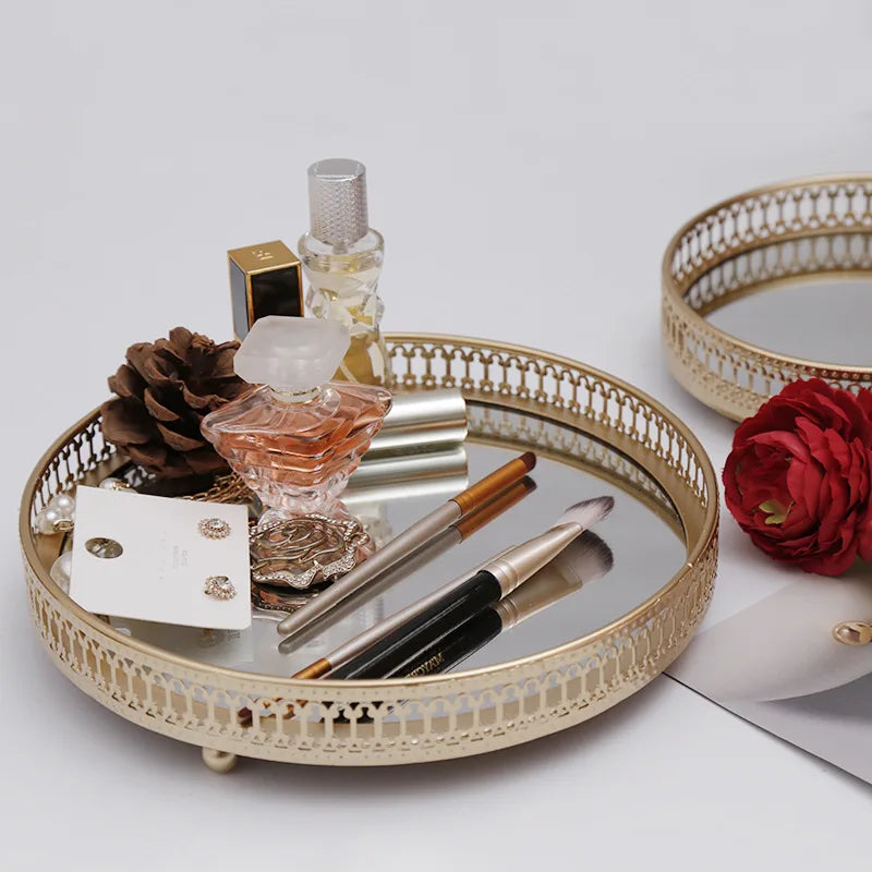 plateau de rangement bijou de luxe en fer et miroir - vue 4 sur 14