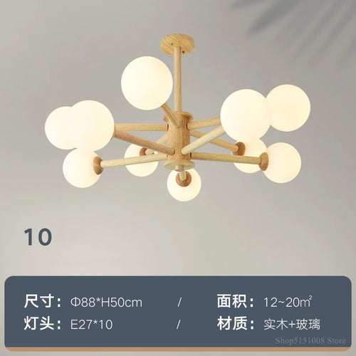 lustre nordique led en bois massif moderne rond - vue 7 sur 10