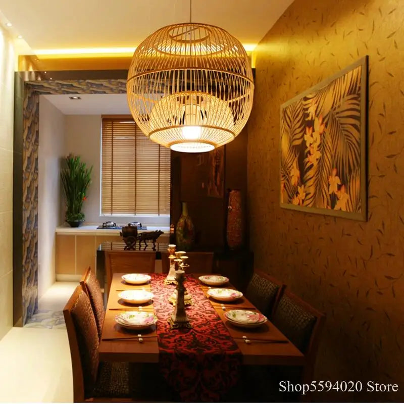 suspension en bois chinois design lumineux pour restaurant japonais - vue 3 sur 14