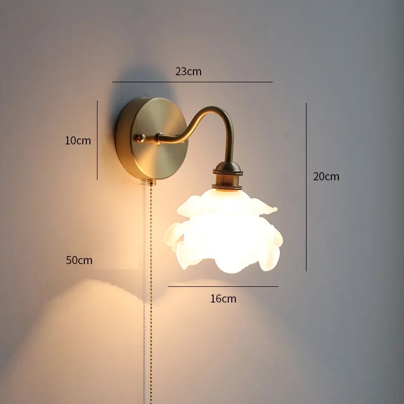 applique murale nordique moderne LED lampe à côté de l'interrupteur à chaîne chambre salle de bain miroir escalier lumière verre cuivre - vue 9 sur 23