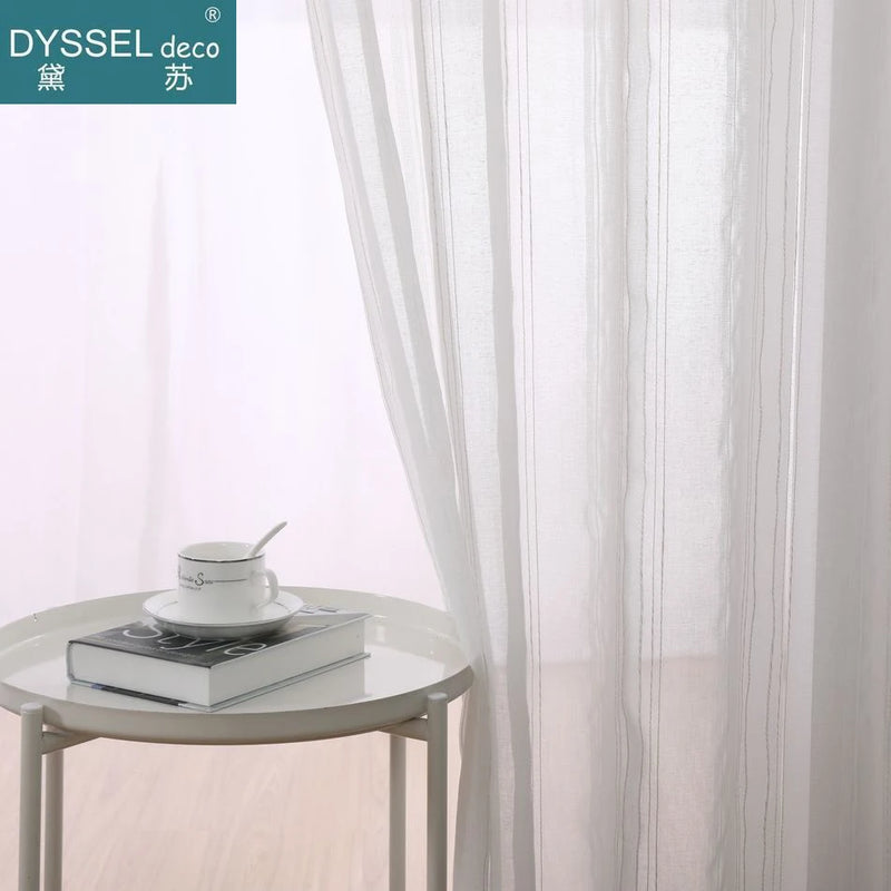 Rideau lin et tulle rayures style europeen salon