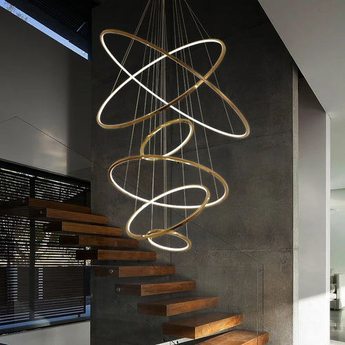 lustre nordique cercle doré éclairage intérieur décoratif - vue 2 sur 11