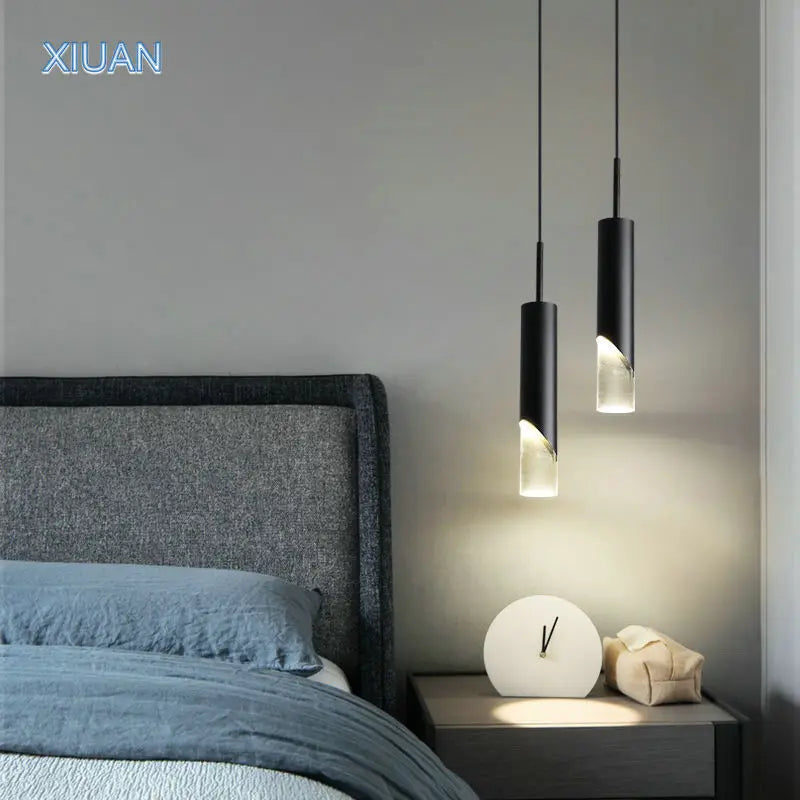 Lampe pendante de chevet de chambre à coucher post-moderne LED E27 ampoule noir cuivre salon table suspendue luminaires suspendus - vue 2 sur 9