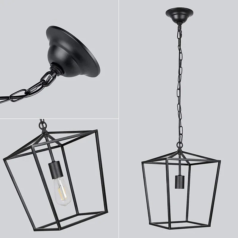 Suspension LED Vintage Loft Lanterne Suspension Hauteur Réglable Luminaire En Fer Pour Restaurant Cuisine Lumières Noires