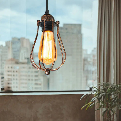 suspension industrielle vintage en fil métallique cage loft nordique led - vue 6 sur 8