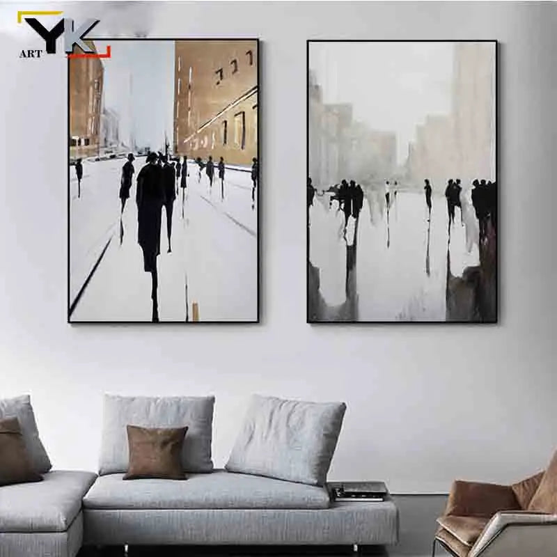 peinture abstraite nordique noir et blanc pour décoration murale