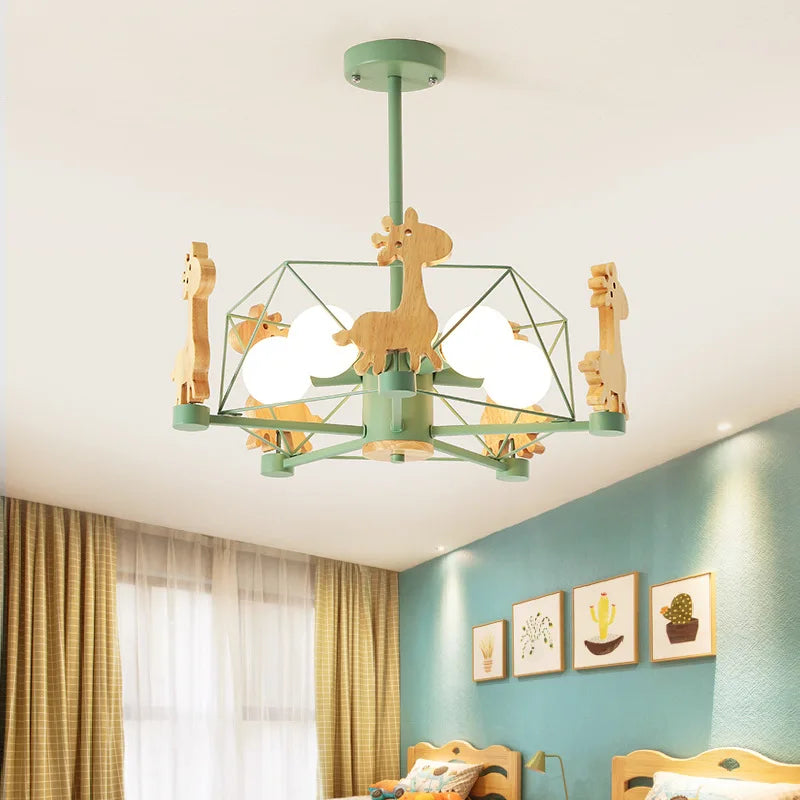 Kids Room Lighting Nordic Children Child Room Ceiling Light E27 Holder Star Diamond LED Suspension Wooden Hanging Lamp - vue 3 sur 10