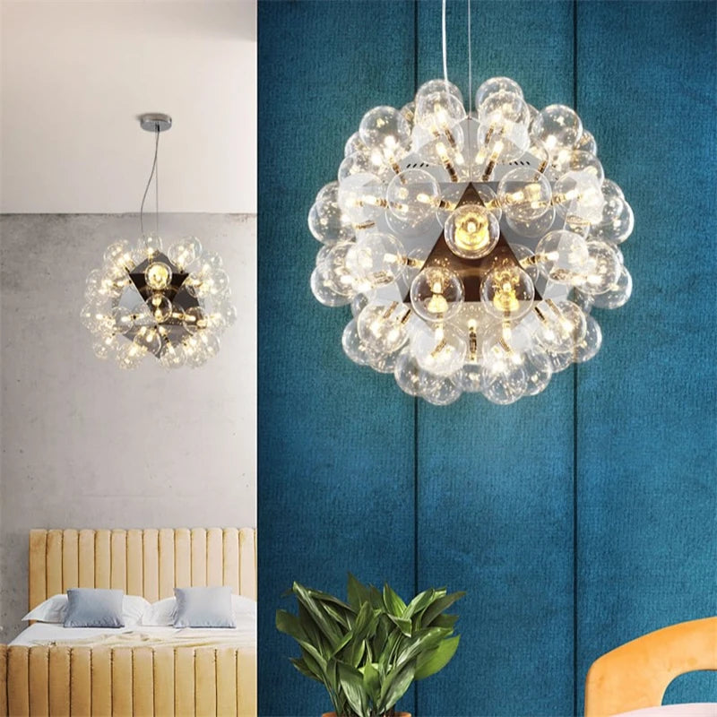 Lustre design Nordique Taraxacum bulles lumières verre miroir boule cuisine salon salle à manger bar décor - vue 4 sur 9