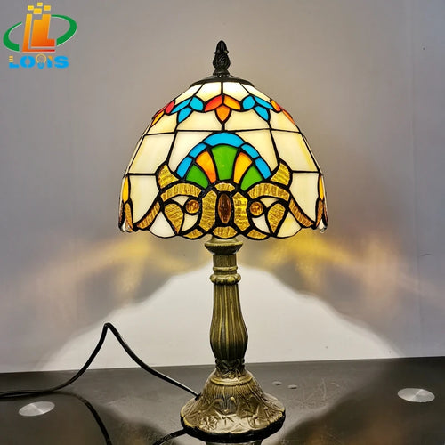 lampe à poser baroque européenne style tiffany en verre antique