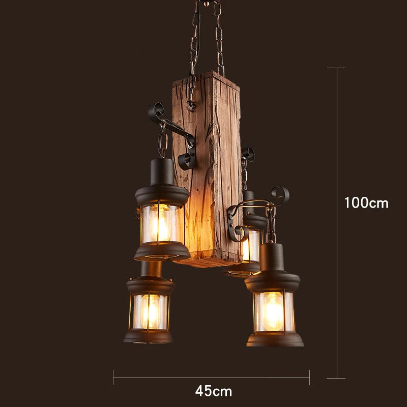 lustre vintage loft en bois avec suspension LED - vue 25 sur 28