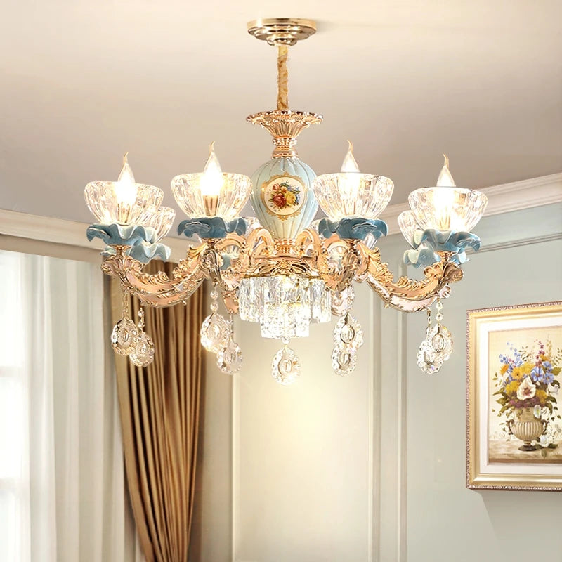 lustre en cristal moderne avec éclairage suspendu en métal - vue 3 sur 13