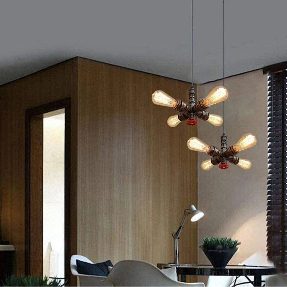 lustre industriel vintage en tuyau d'eau style steampunk led - vue 4 sur 6