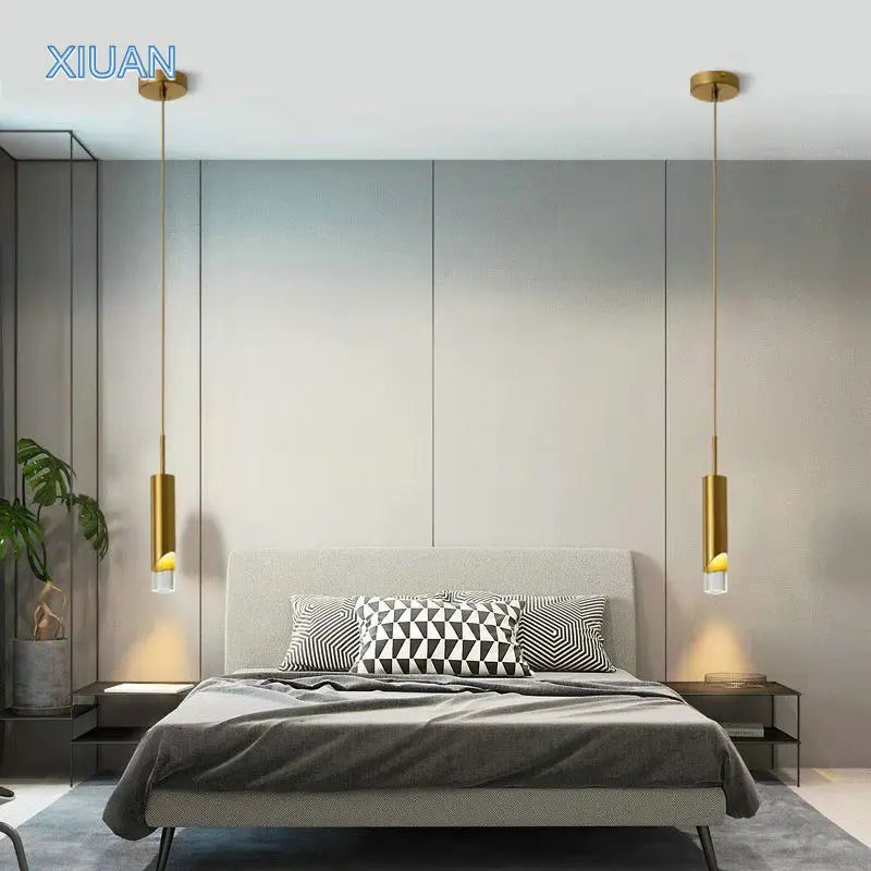 Lampe pendante de chevet de chambre à coucher post-moderne LED E27 ampoule noir cuivre salon table suspendue luminaires suspendus - vue 4 sur 9