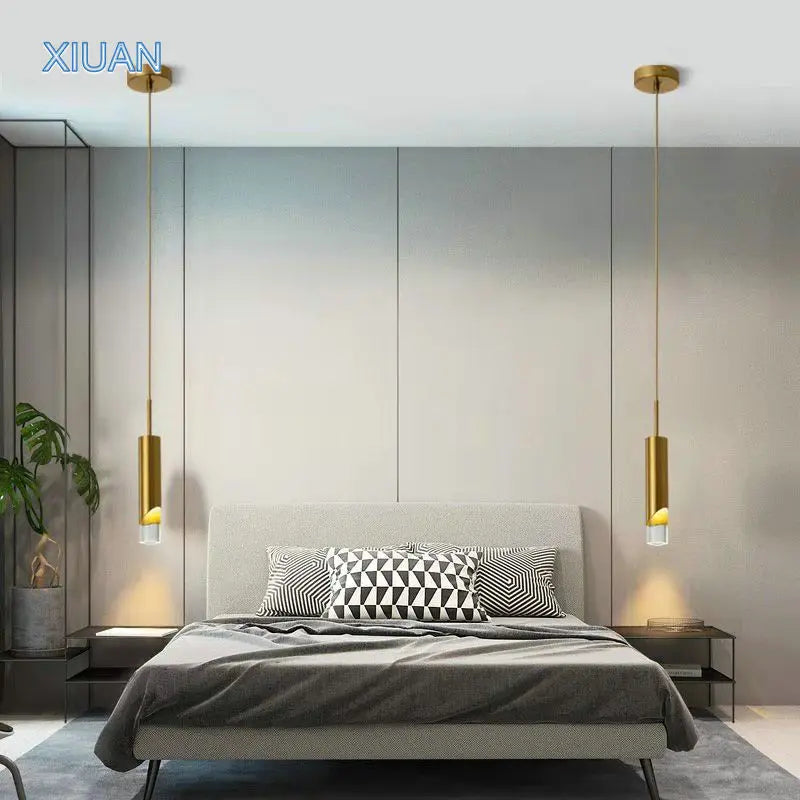 Lampe pendante de chevet de chambre à coucher post-moderne LED E27 ampoule noir cuivre salon table suspendue luminaires suspendus