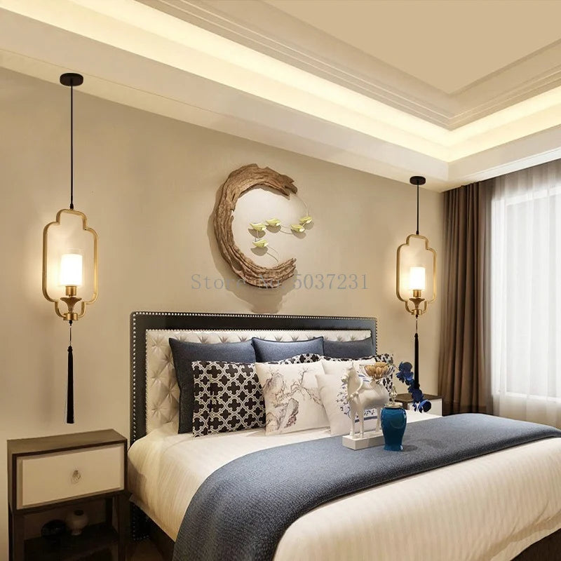 lustre chinois moderne simple avec lumières led suspendues