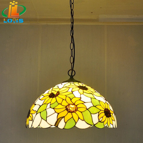 lustre en verre tiffany avec tournesols pour éclairage tendance