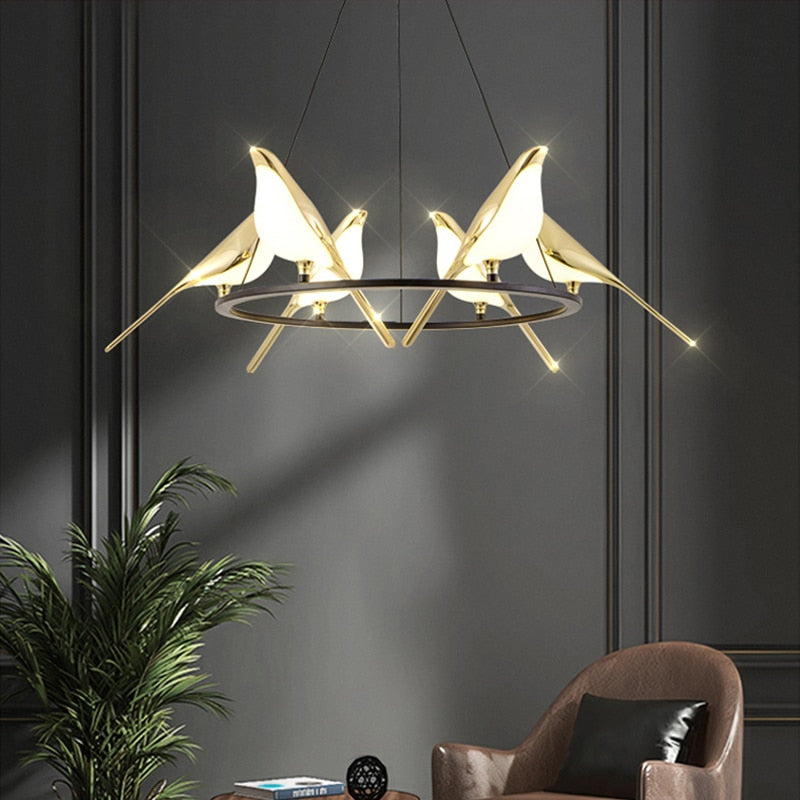 Lustre design LED luxury en forme d'oiseaux dorés Pie