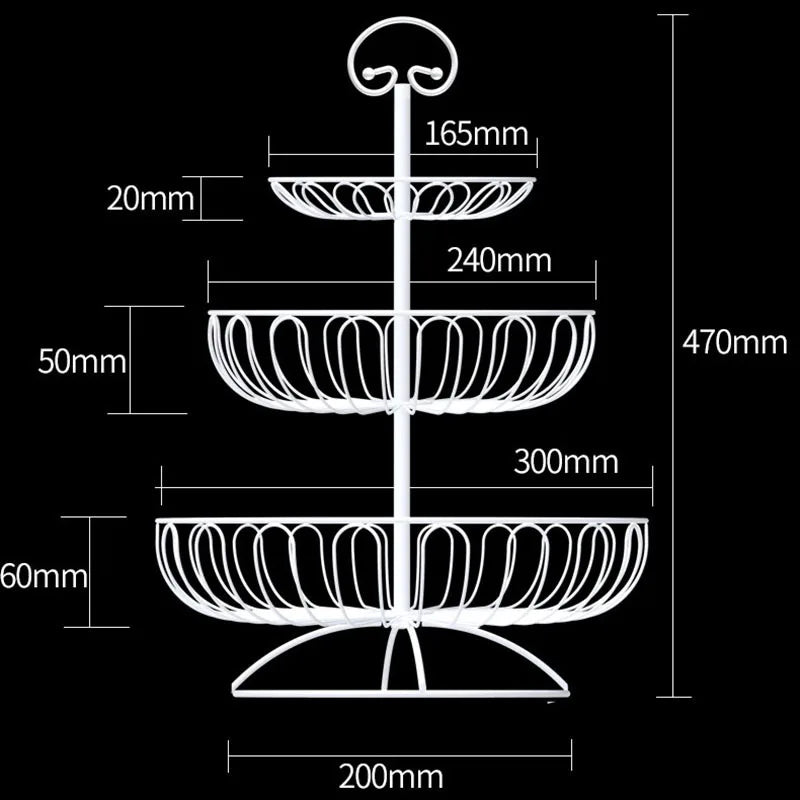 panier à fruits en fer à trois niveaux décoratif et pratique - vue 3 sur 8