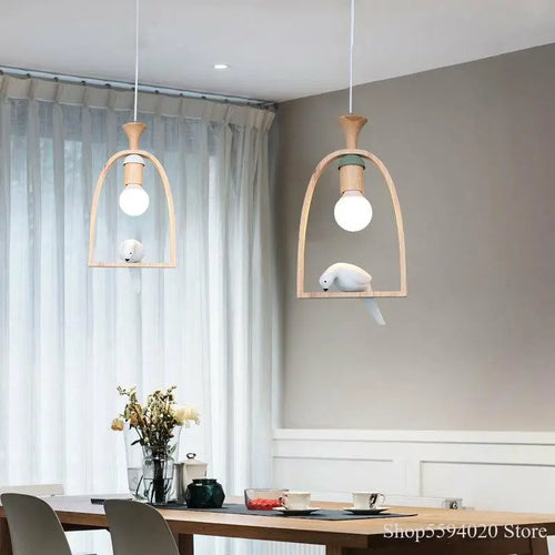 lustre en bois nordique créatif pour oiseaux chaleureux et romantique - vue 4 sur 6